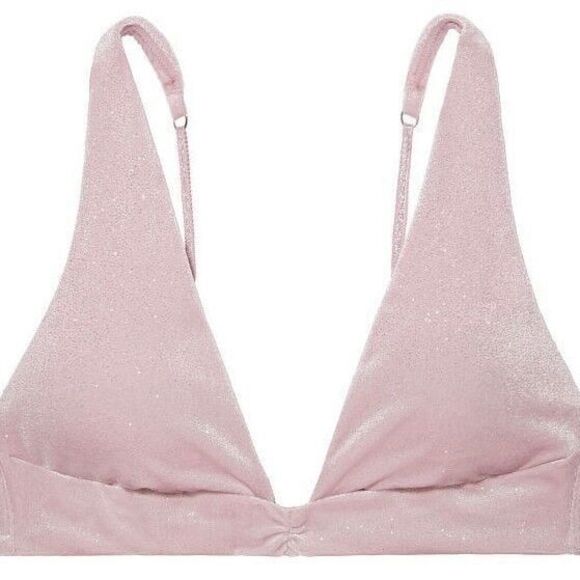 Victoria's Secret NWT Sparkle Pink Velvet Plunge Padded Wireless Bralette Bra M - Picture 3 of 7